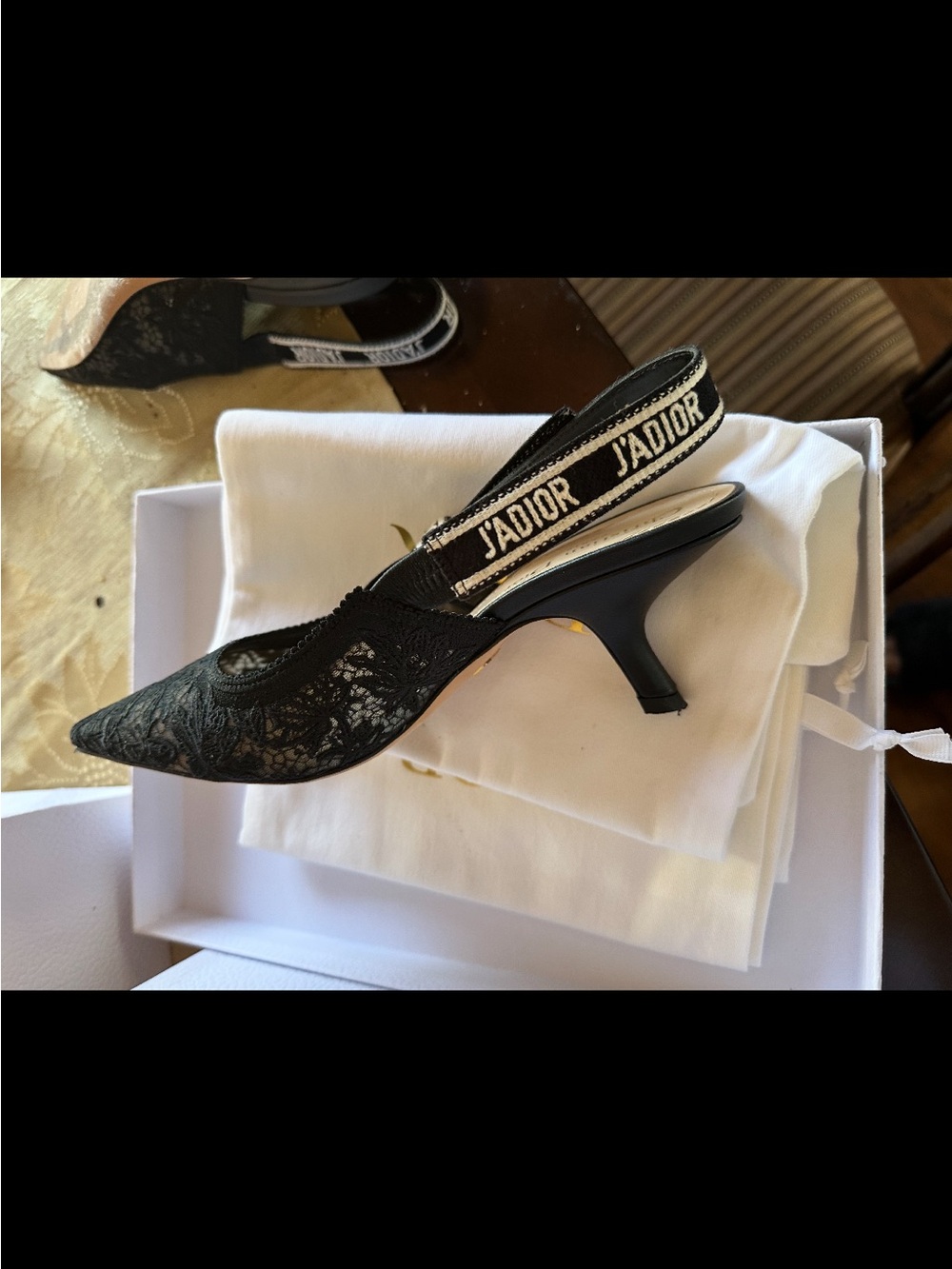 Dior Black Lace Pointed Slingback Heel - Picture 2 of 4